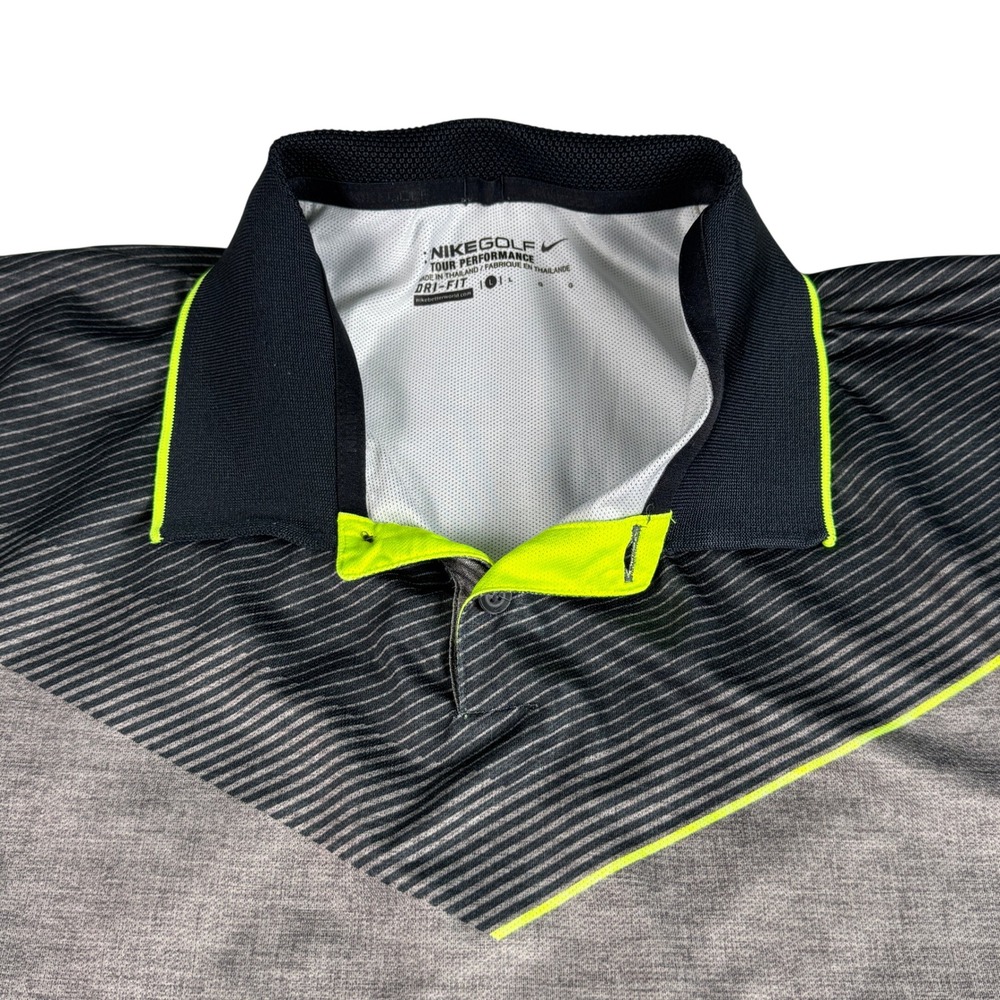 Nike Golf Tour Performance Dri-FIT Polo Shirt Mens Large Gray Black Neon - Picture 3 of 10
